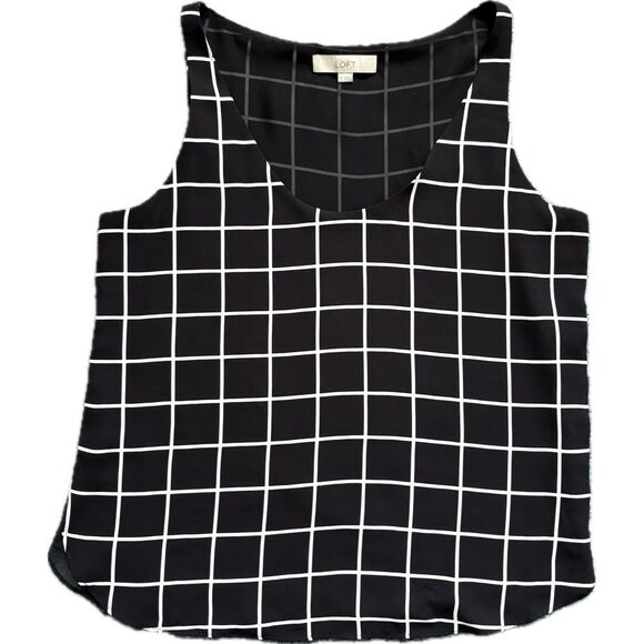 LOFT Geometric Blouse – Monochrome Mod Print, Flowy Minimalist Fit size M - Picture 1 of 8